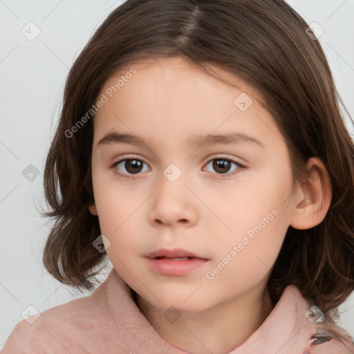 Neutral white child female with medium  brown hair and brown eyes