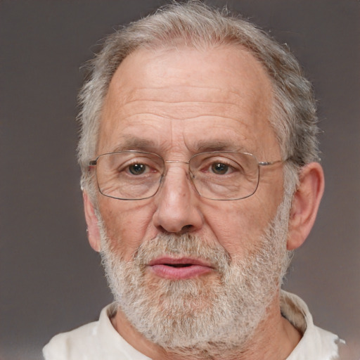 Neutral white middle-aged male with short  gray hair and brown eyes