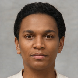 Neutral black young-adult male with short  brown hair and brown eyes