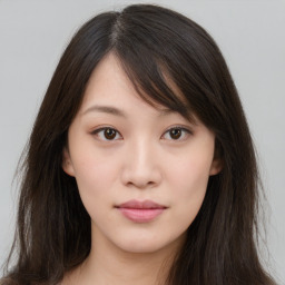 Neutral asian young-adult female with long  brown hair and brown eyes