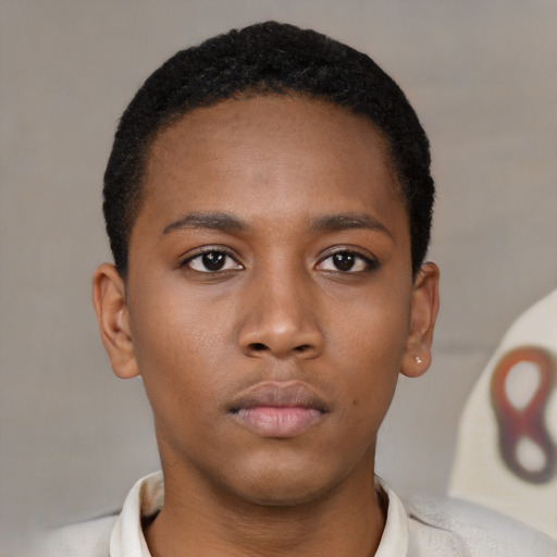 Neutral black young-adult male with short  brown hair and brown eyes