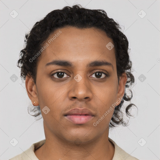 Neutral black young-adult male with short  brown hair and brown eyes