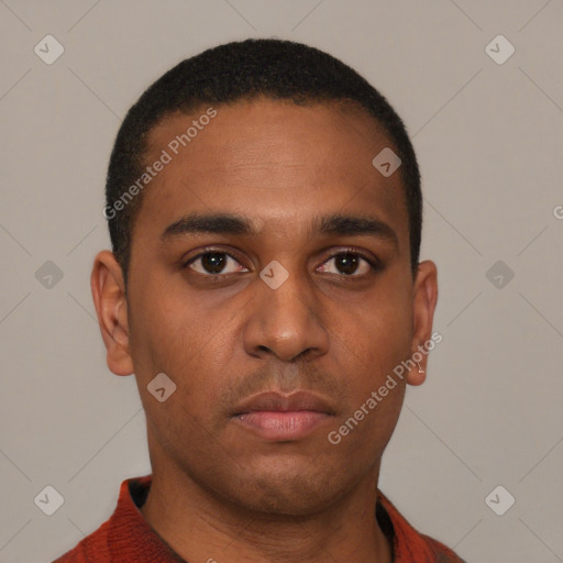 Neutral latino young-adult male with short  brown hair and brown eyes