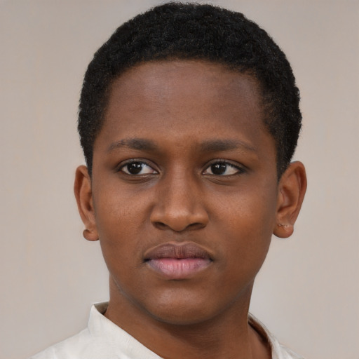 Neutral black young-adult male with short  brown hair and brown eyes