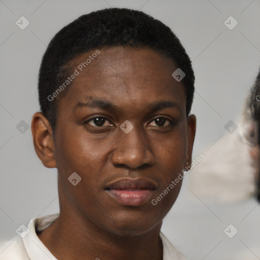 Neutral black young-adult male with short  brown hair and brown eyes