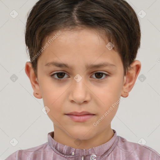 Neutral white child female with short  brown hair and brown eyes