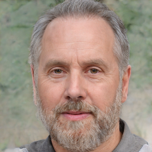 Neutral white middle-aged male with short  gray hair and brown eyes