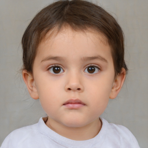 Neutral white child female with short  brown hair and brown eyes