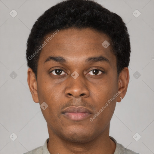 Neutral black young-adult male with short  brown hair and brown eyes