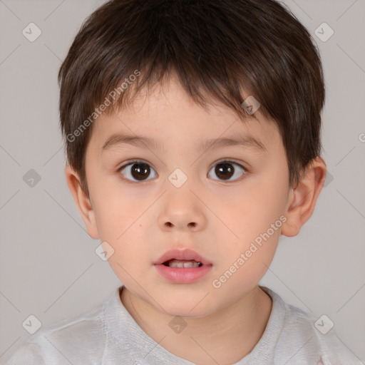 Neutral white child male with short  brown hair and brown eyes