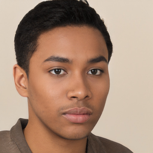 Neutral latino young-adult male with short  brown hair and brown eyes