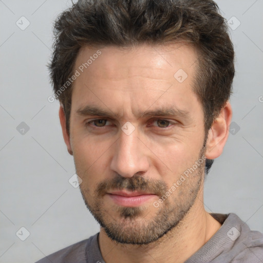 Neutral white adult male with short  brown hair and brown eyes