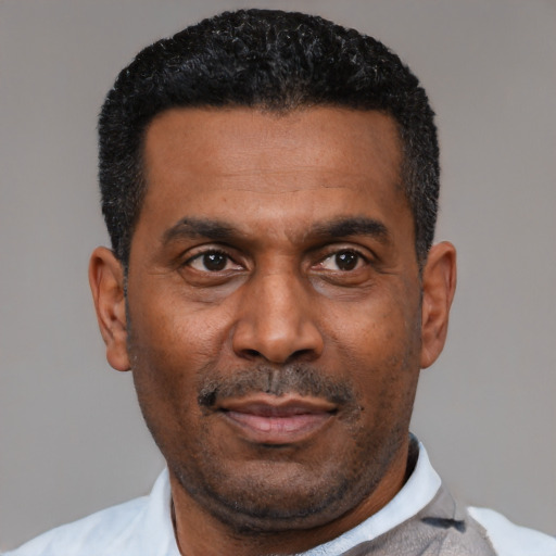 Neutral latino adult male with short  black hair and brown eyes