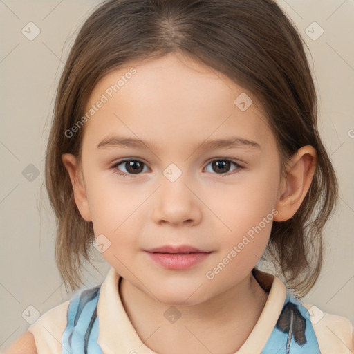 Neutral white child female with medium  brown hair and brown eyes