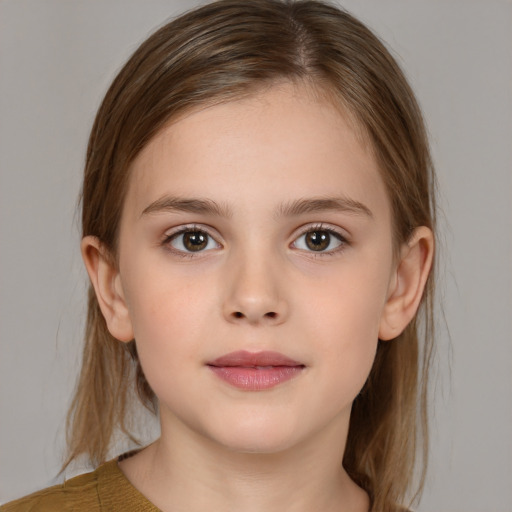 Neutral white child female with medium  brown hair and brown eyes