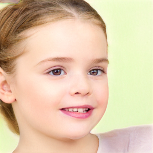 Joyful white child female with short  brown hair and brown eyes