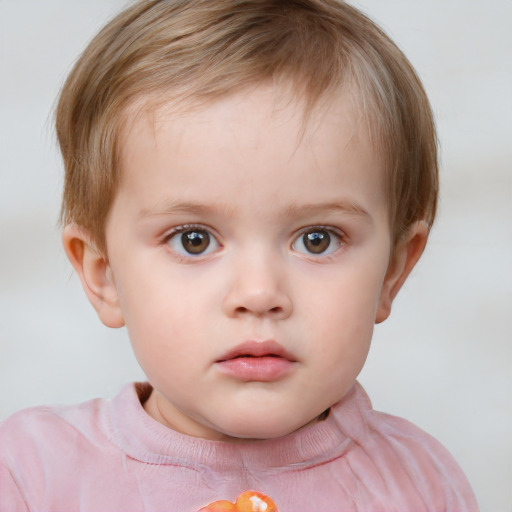 Neutral white child female with short  brown hair and blue eyes