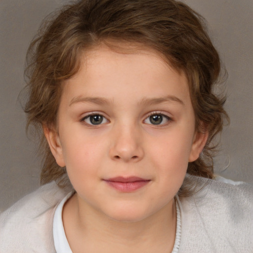 Neutral white child female with medium  brown hair and brown eyes