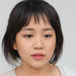 Neutral asian young-adult female with medium  brown hair and brown eyes