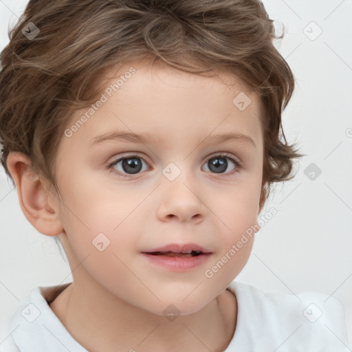 Neutral white child female with short  brown hair and brown eyes