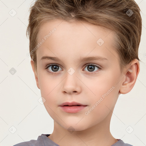 Neutral white child female with short  brown hair and brown eyes