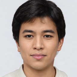 Neutral asian young-adult male with short  black hair and brown eyes