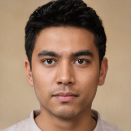 Neutral asian young-adult male with short  black hair and brown eyes