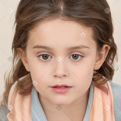 Neutral white child female with medium  brown hair and brown eyes