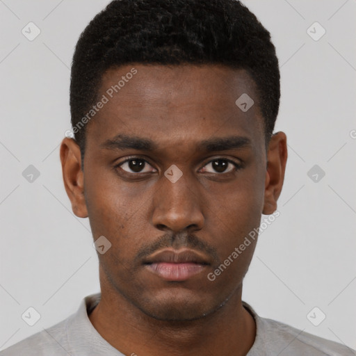 Neutral black young-adult male with short  brown hair and brown eyes