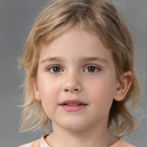 Neutral white child female with medium  brown hair and brown eyes