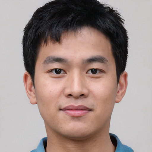 Neutral asian young-adult male with short  black hair and brown eyes
