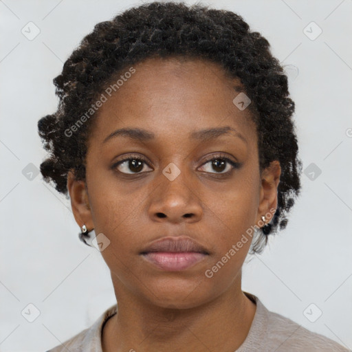 Neutral black young-adult female with short  brown hair and brown eyes