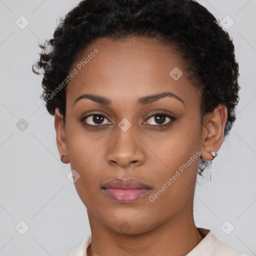 Neutral black young-adult female with short  brown hair and brown eyes