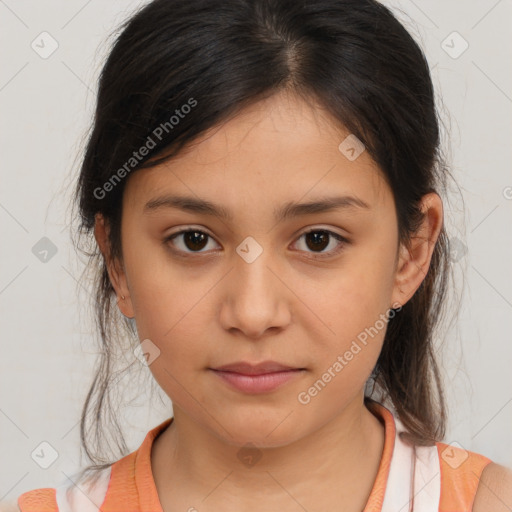 Neutral white child female with medium  brown hair and brown eyes