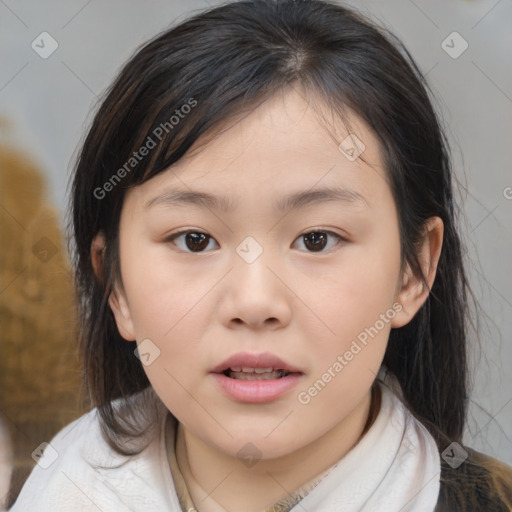 Neutral white child female with medium  brown hair and brown eyes