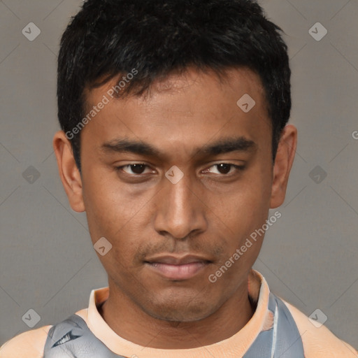 Neutral asian young-adult male with short  black hair and brown eyes