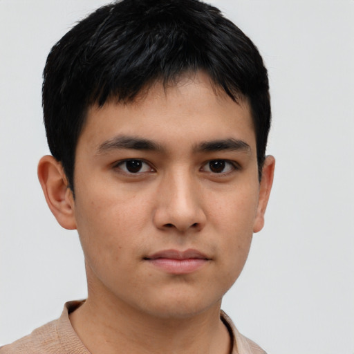 Neutral asian young-adult male with short  brown hair and brown eyes