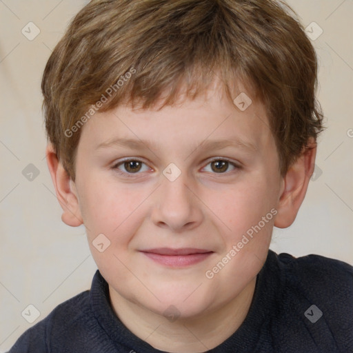 Joyful white child male with short  brown hair and brown eyes