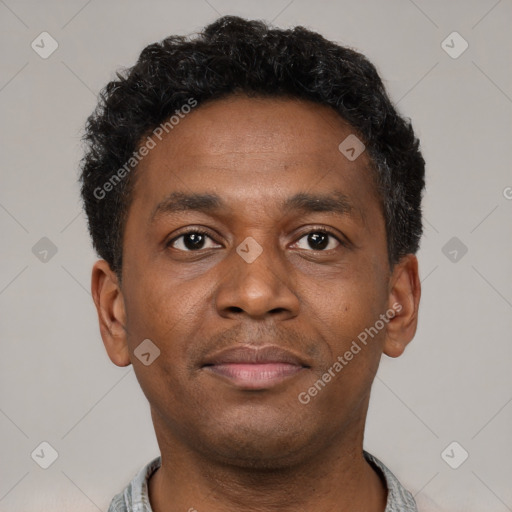 Neutral latino young-adult male with short  brown hair and brown eyes