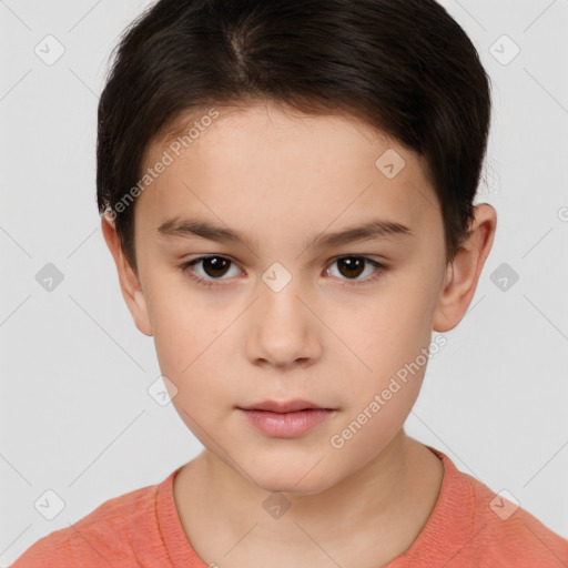 Neutral white child female with short  brown hair and brown eyes