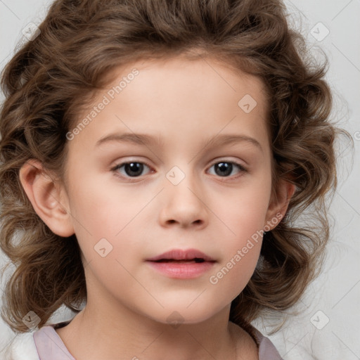 Neutral white child female with medium  brown hair and brown eyes