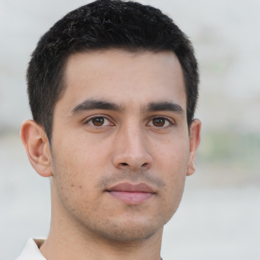 Neutral asian young-adult male with short  brown hair and brown eyes