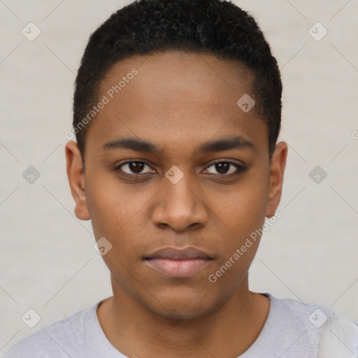 Neutral black young-adult male with short  brown hair and brown eyes