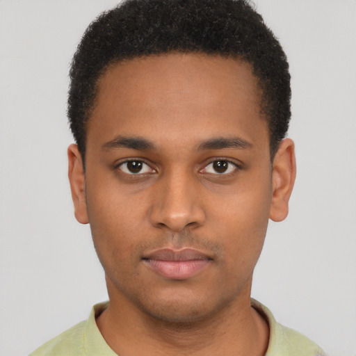 Neutral latino young-adult male with short  brown hair and brown eyes