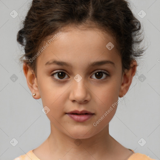 Neutral white child female with short  brown hair and brown eyes