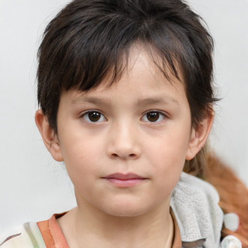 Neutral white child female with short  brown hair and brown eyes