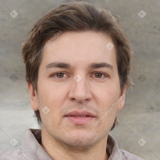 Neutral white adult male with short  brown hair and brown eyes