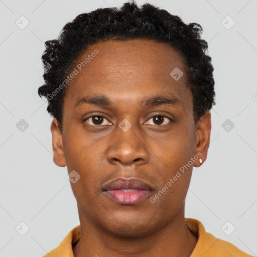 Neutral black young-adult male with short  brown hair and brown eyes