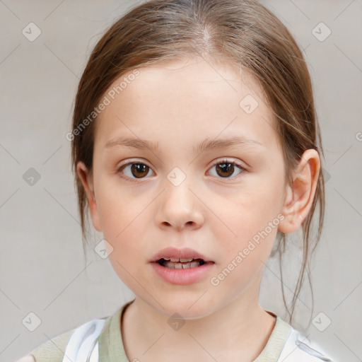 Neutral white child female with medium  brown hair and brown eyes