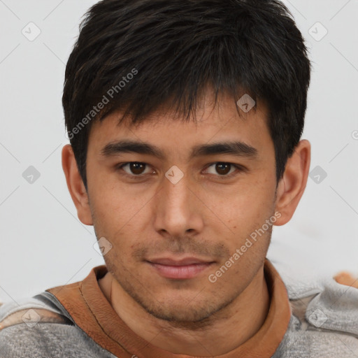 Neutral asian young-adult male with short  brown hair and brown eyes